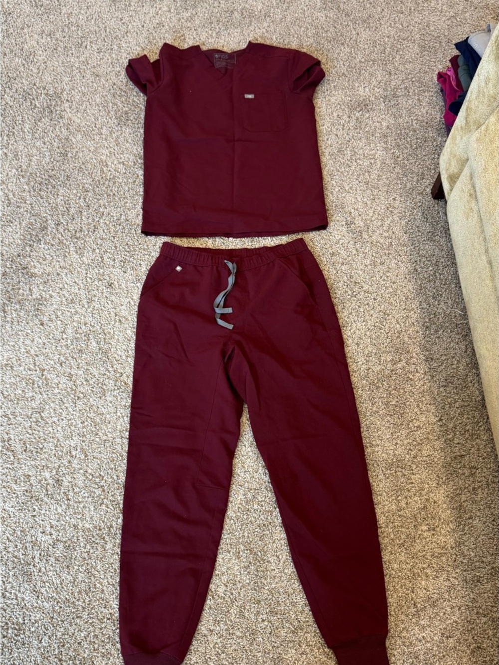 Figs Men's Burgundy Scrub Top and Jogger Set
